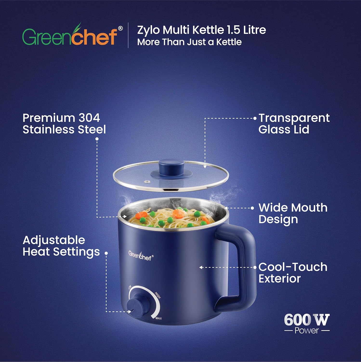 Greenchef Multi electric kettle 1.5L ZYLO with 600watts
